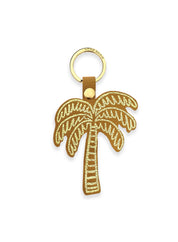 Camel leather key fob - palm tree