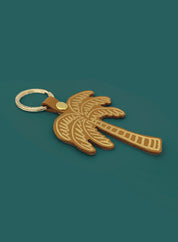 Camel leather key fob - palm tree