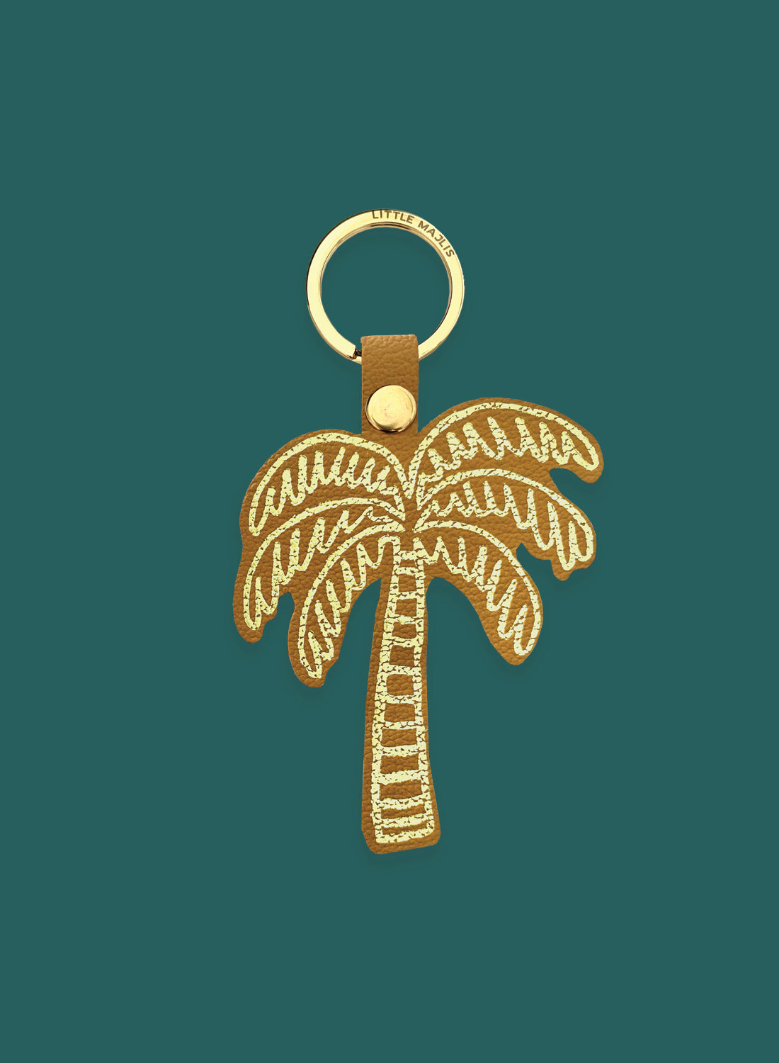 Camel leather key fob - palm tree