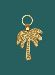 Camel leather key fob - palm tree