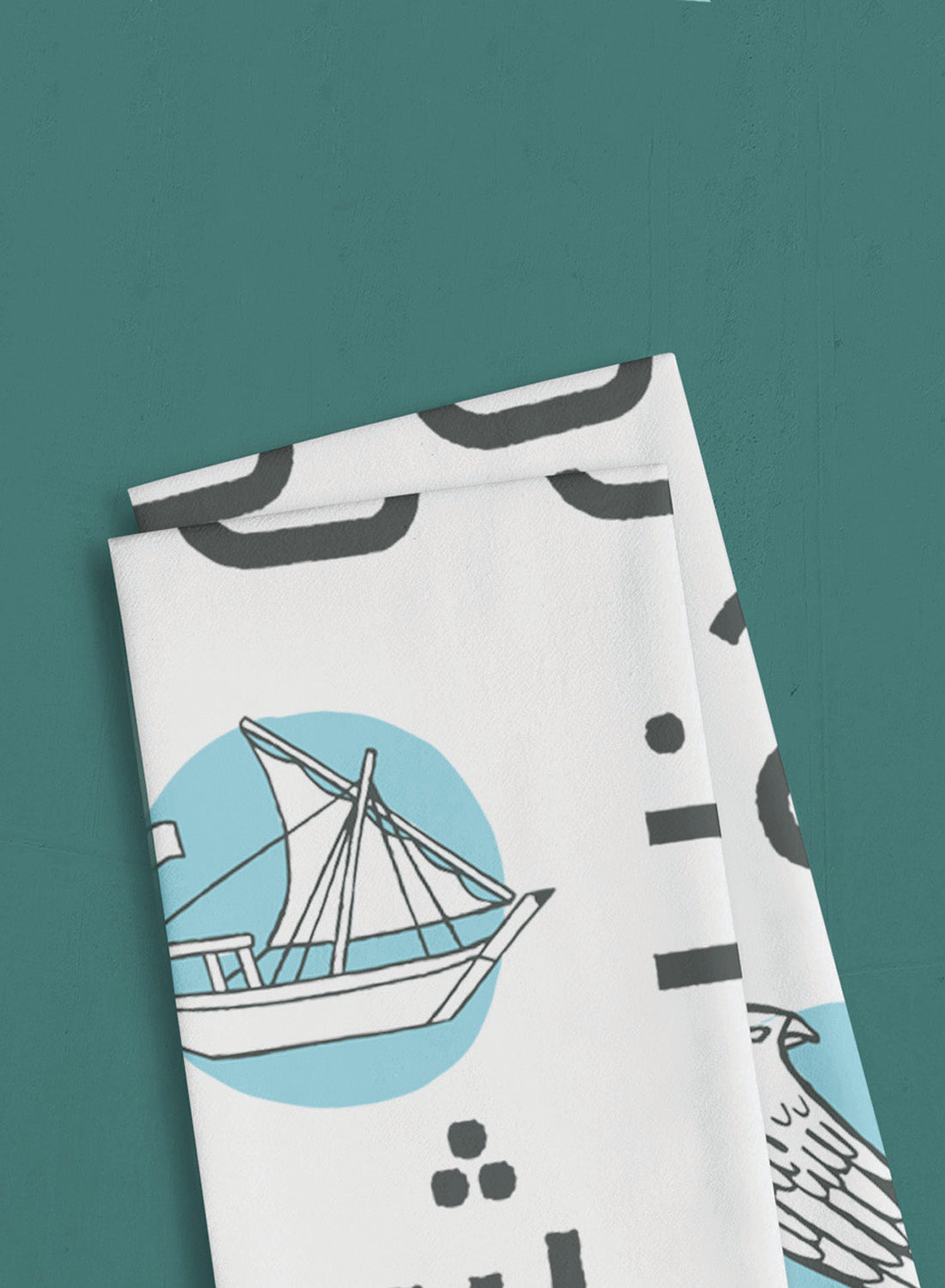 Cotton tea towel – Arabic alphabet, blue