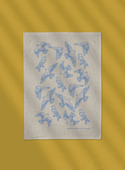 Linen tea towel - Falcon, blue