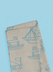 Linen tea towel - boat, blue