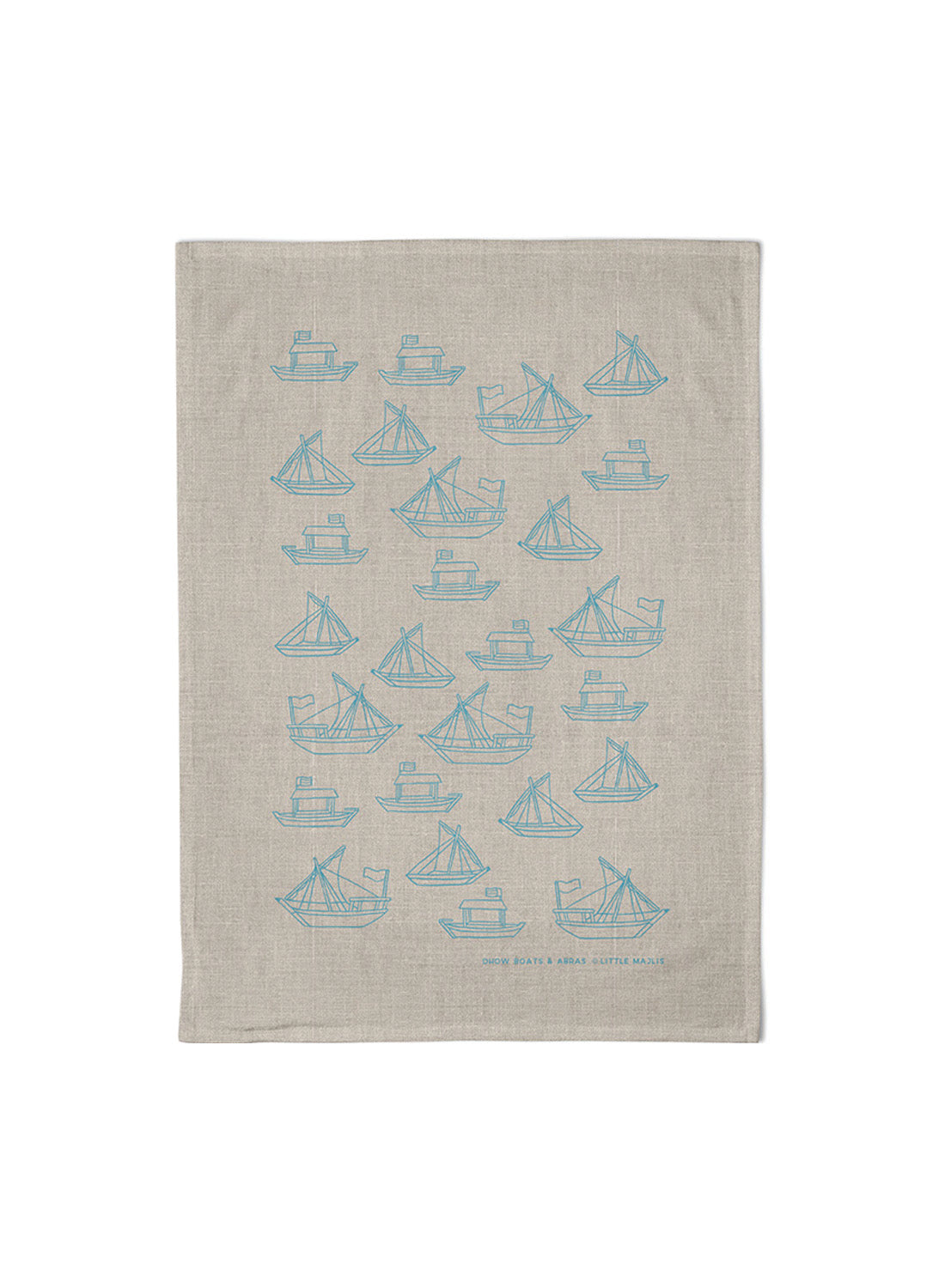 Linen tea towel - boat, blue