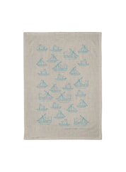 Linen tea towel - boat, blue