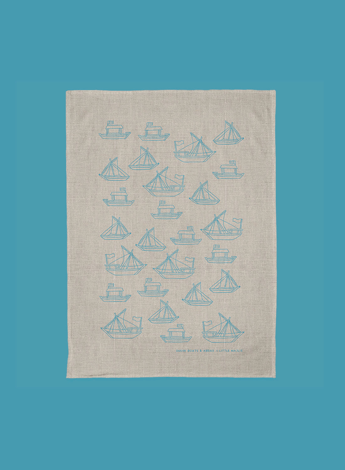 Linen tea towel - boat, blue