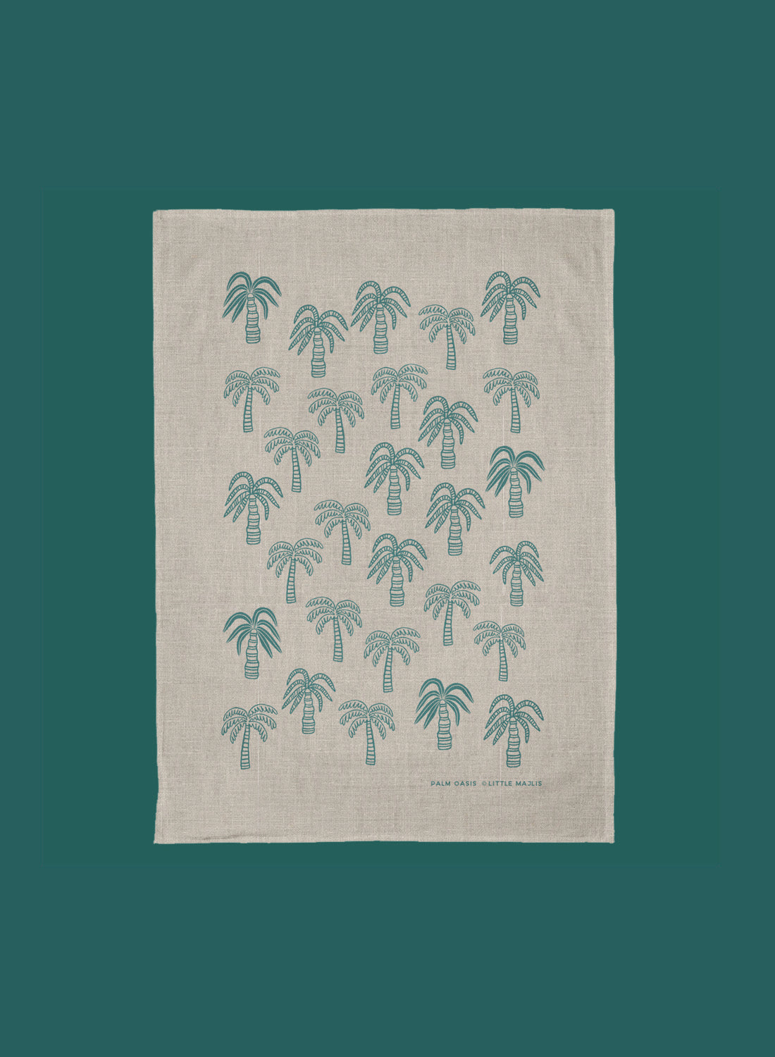 Linen tea towel - Palm Oasis, teal