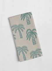 Linen tea towel - Palm Oasis, teal