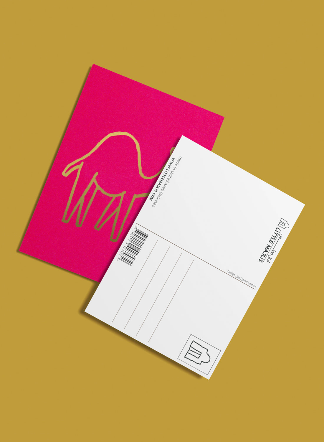 Postcard – Camel, gold on pink (single or set)