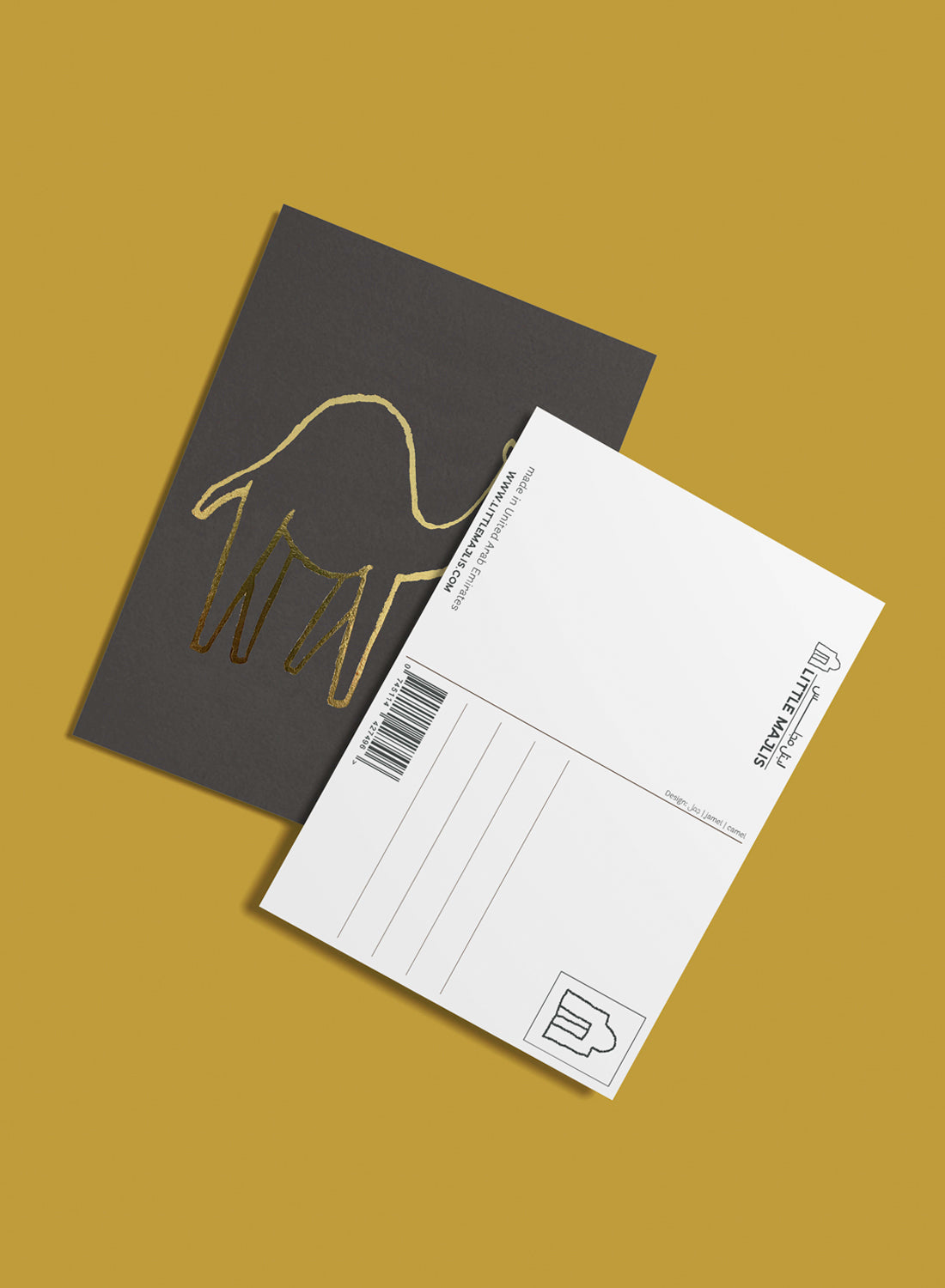 Postcard - Camel, gold on grey  (single or set)