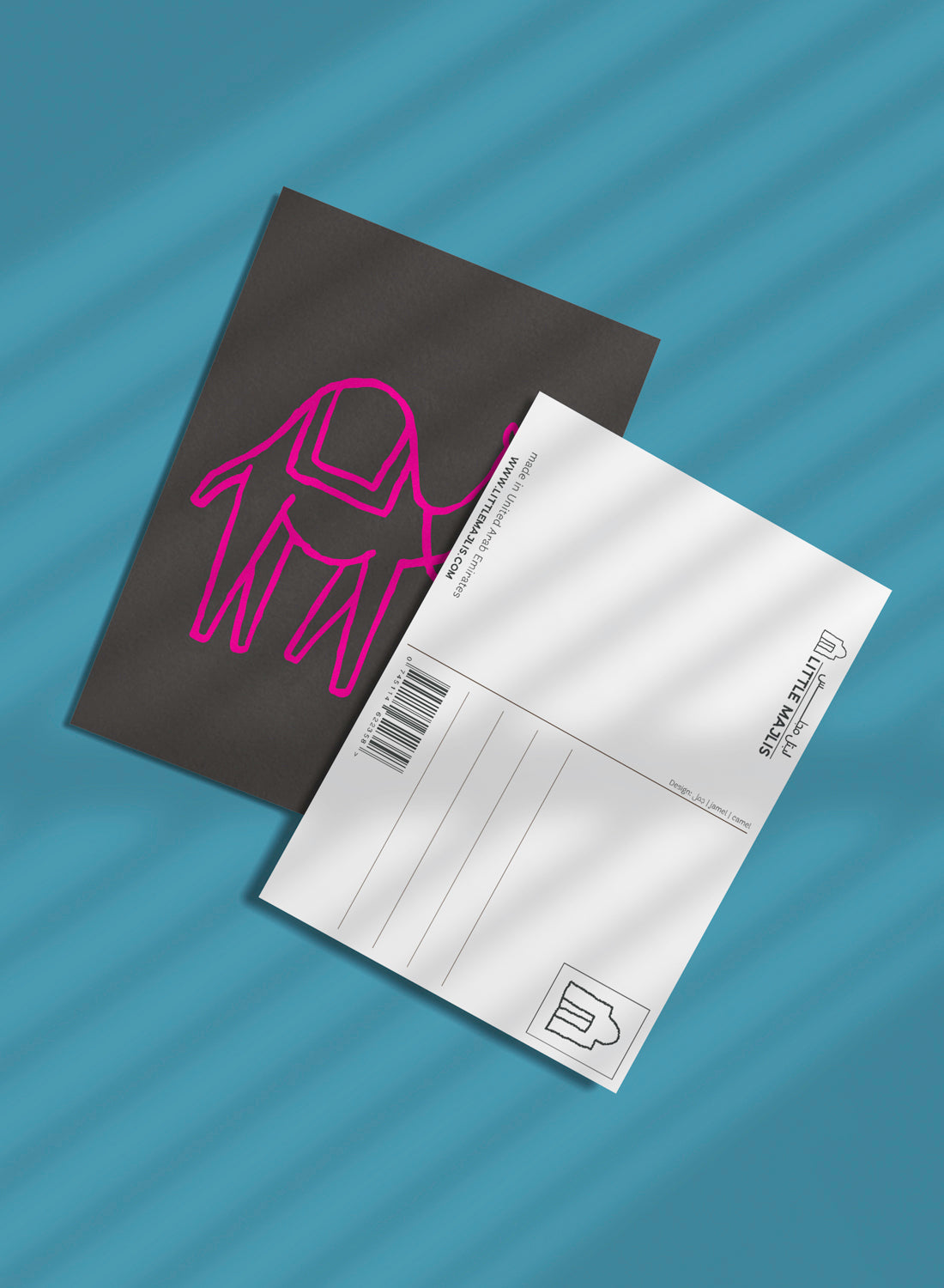 Postcard - Camel, pink on grey (single or set)