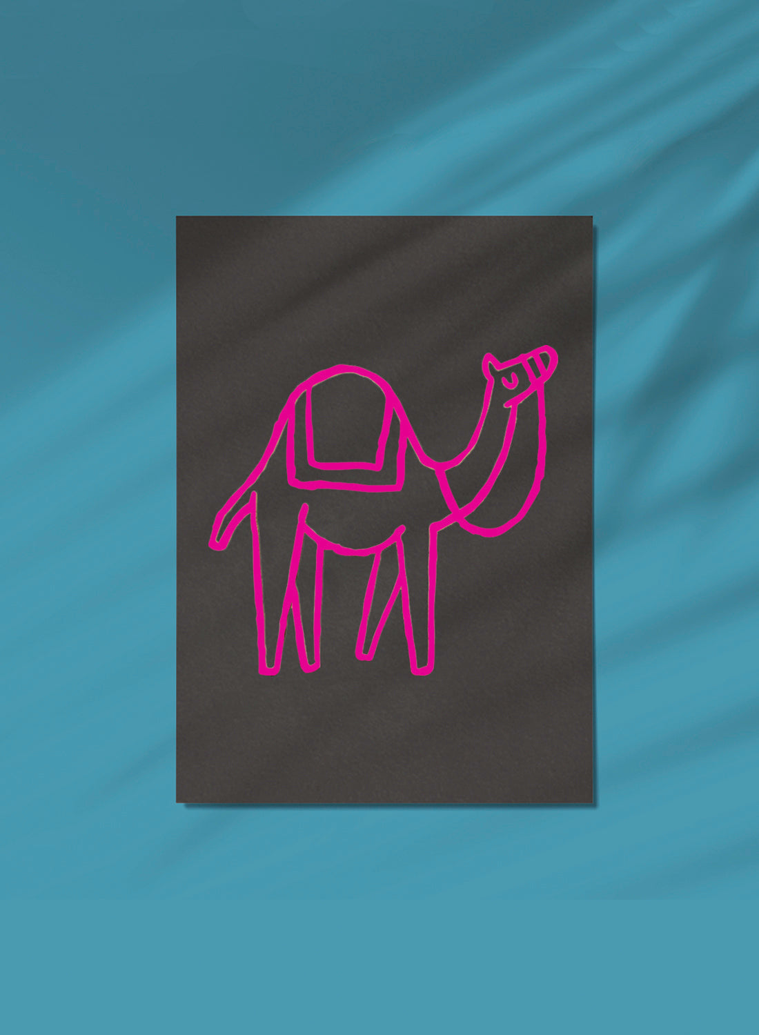 Postcard - Camel, pink on grey (single or set)