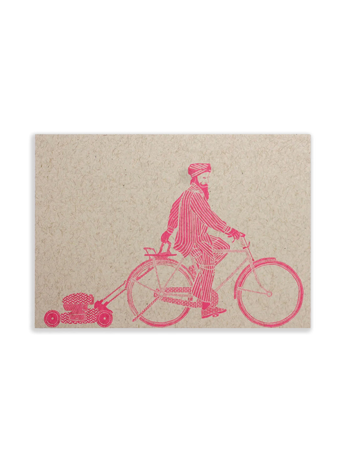 Postcard - Man on a bike, pink on kraft (single or set)