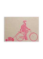 Postcard - Man on a bike, pink on kraft (single or set)