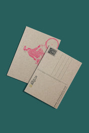 Postcard - Man on a bike, pink on kraft (single or set)