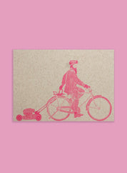 Postcard - Man on a bike, pink on kraft (single or set)