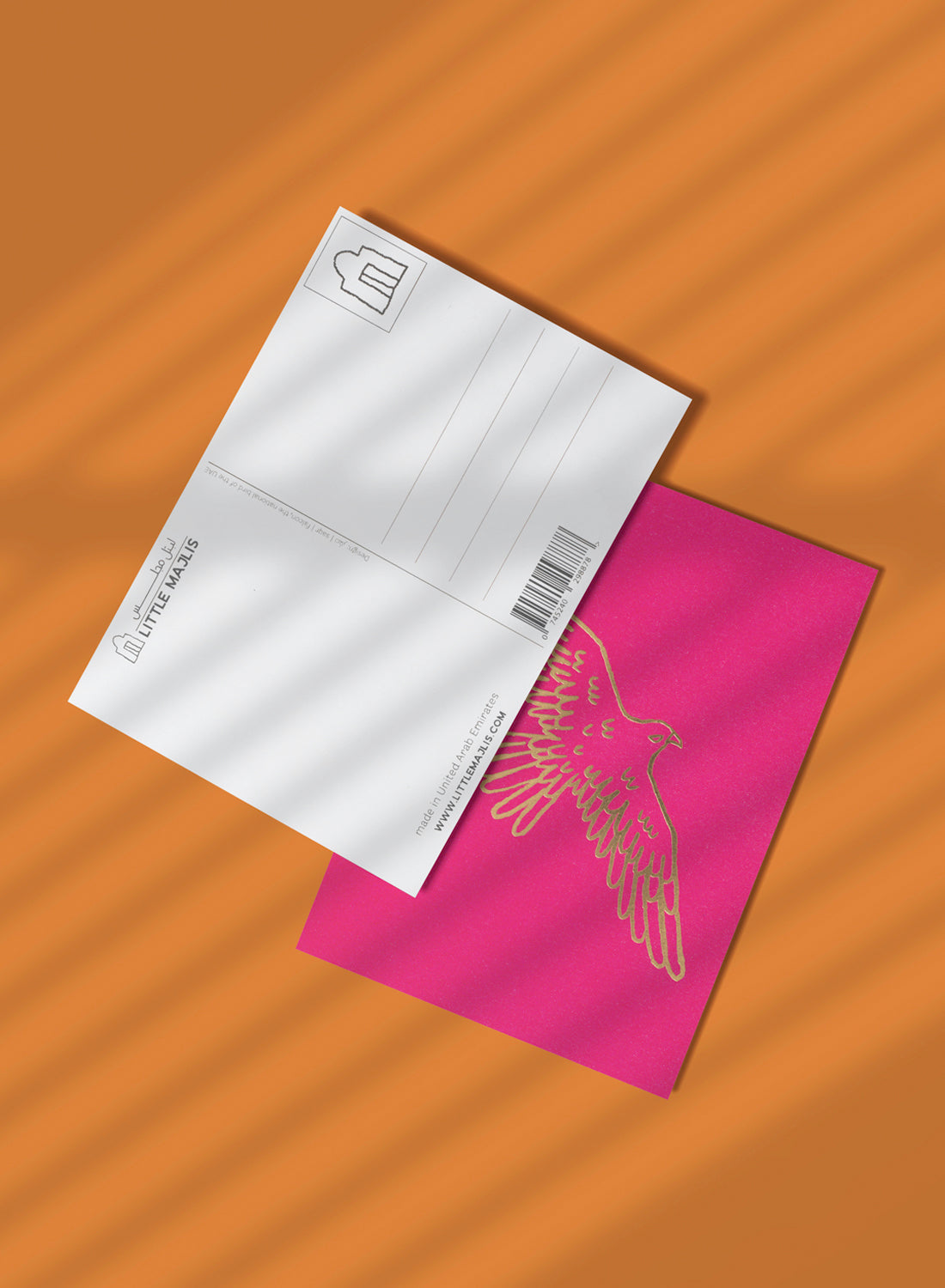 Postcard – Falcon, gold on pink (single or set)