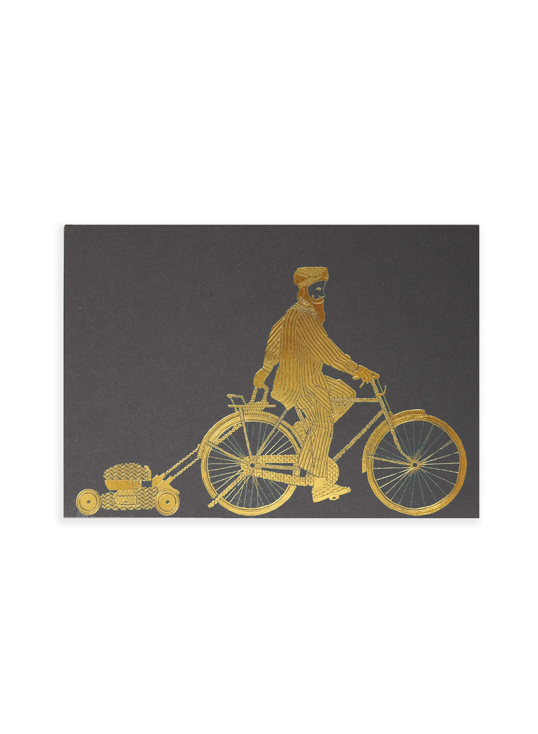 Postcard - Man on a bike, gold on grey (single or set)