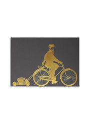 Postcard - Man on a bike, gold on grey (single or set)