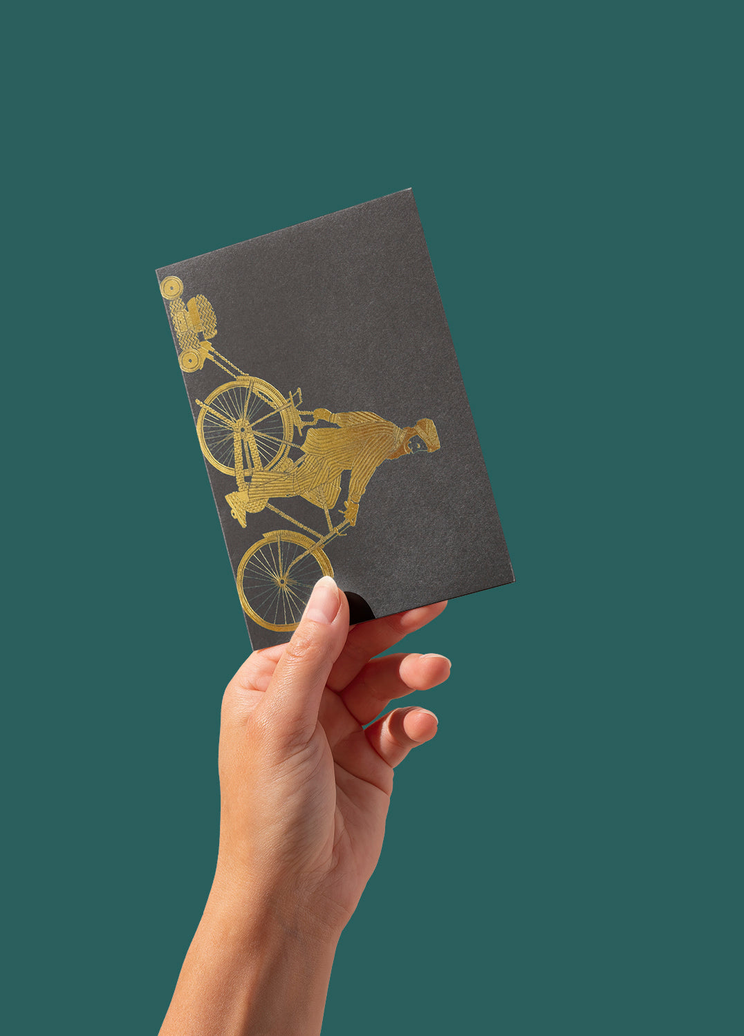 Postcard - Man on a bike, gold on grey (single or set)