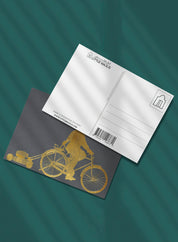 Postcard - Man on a bike, gold on grey (single or set)